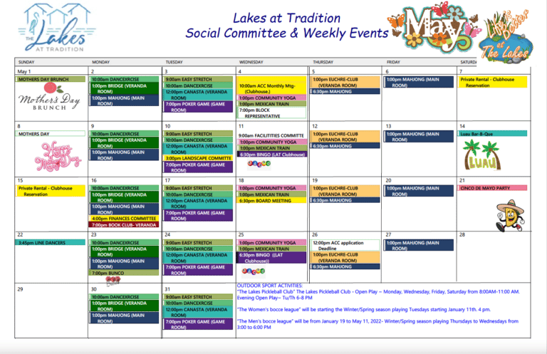 May Calendar Events The Lakes At Tradition